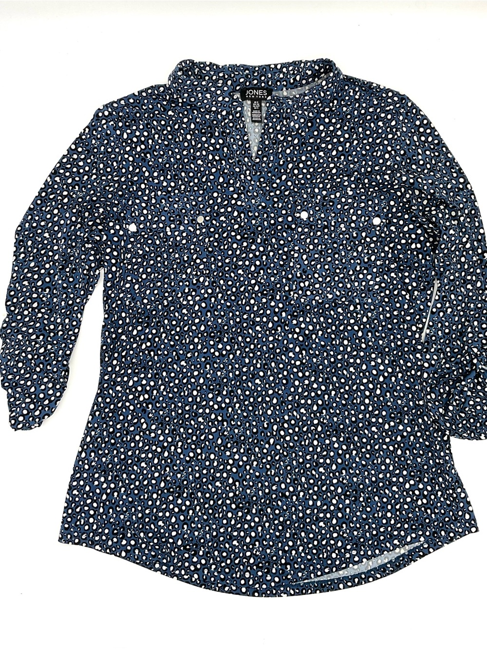 Jones New York Navy and White Print Blouse